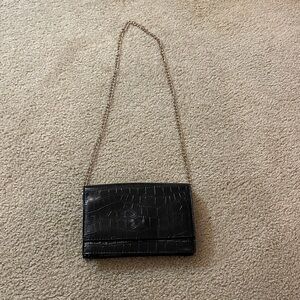 SHEIN Black Croc-Embossed Clutch with Chain